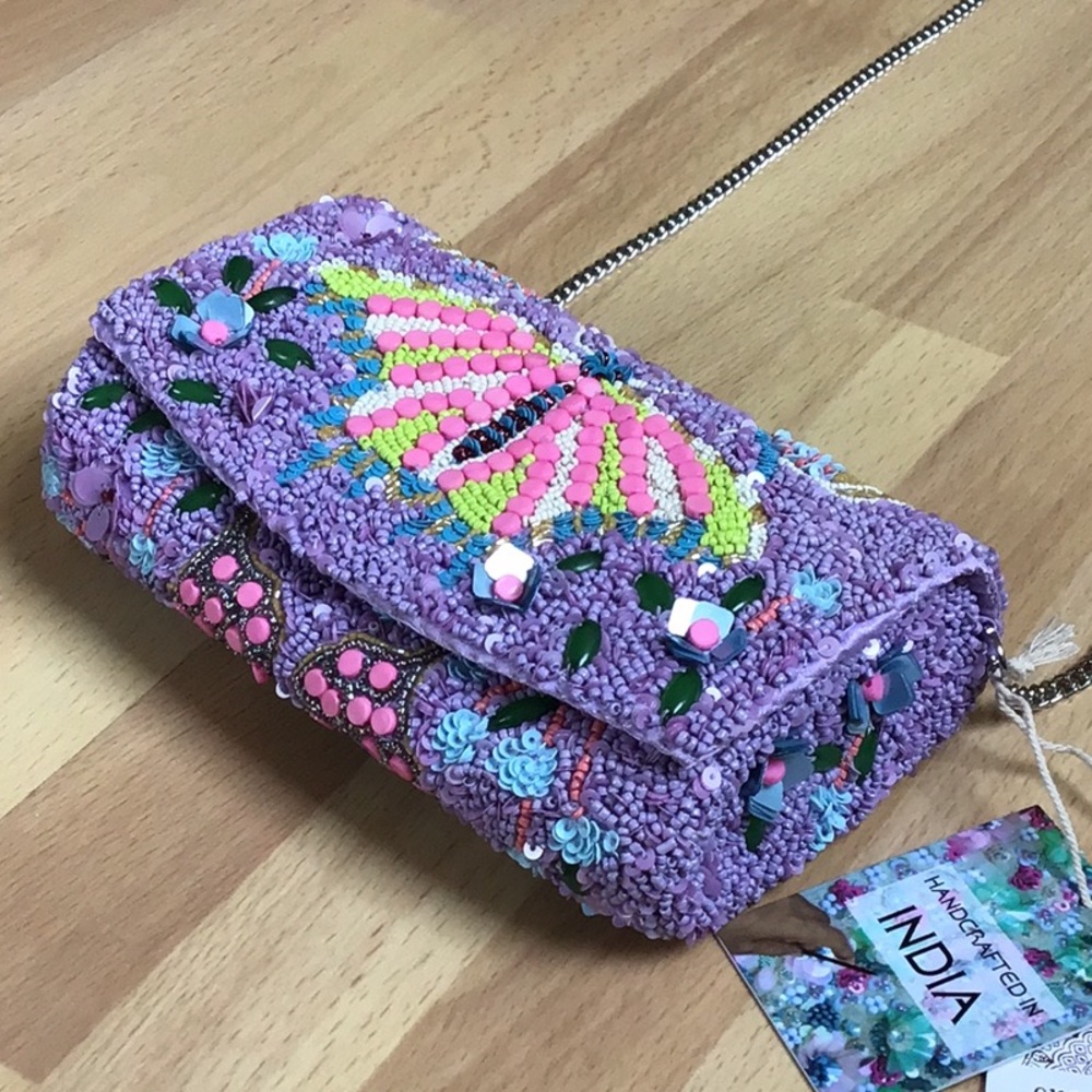 Anthro RARE Beaded Butterfly Crossbody Bag / Evening Clutch - Picture 8 of 14